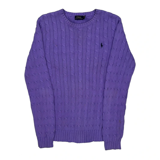 Polo By Ralph Lauren Cable Knit Jumper - Large Purple Cotton