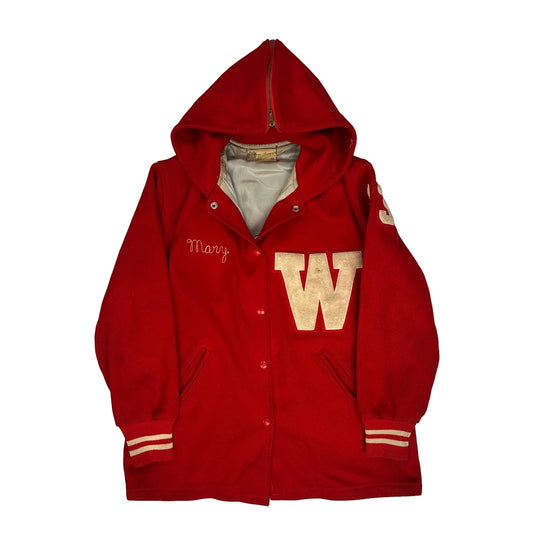 50S 60S Holloway College Varsity Jacket - Small Red Wool