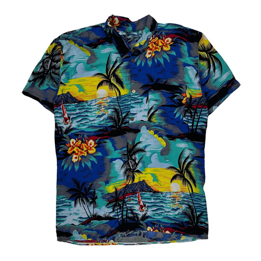 Tropical Sunset Scene Unbranded Floral Hawaiian Shirt - Medium Multicoloured Cotton
