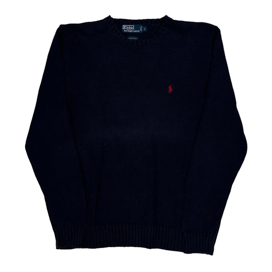 Polo By Ralph Lauren Chunky Knit Jumper - Large Navy Cotton