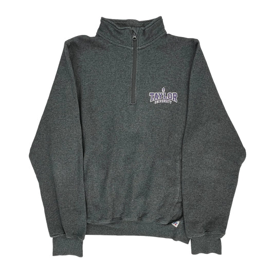 Russell Athletic College 1/4 Zip - Small Grey Cotton Blend