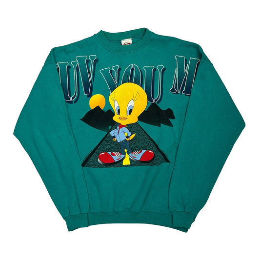 Tweety Bird Looney Tunes Cartoon Sweatshirt - Large Green Cotton