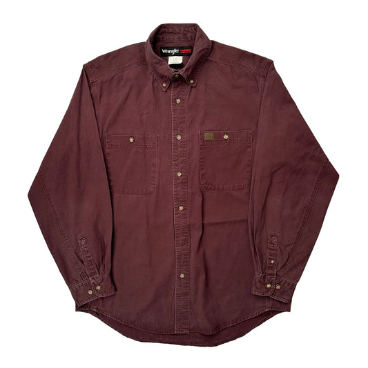 Wrangler Denim Shirt - Large Burgundy Cotton