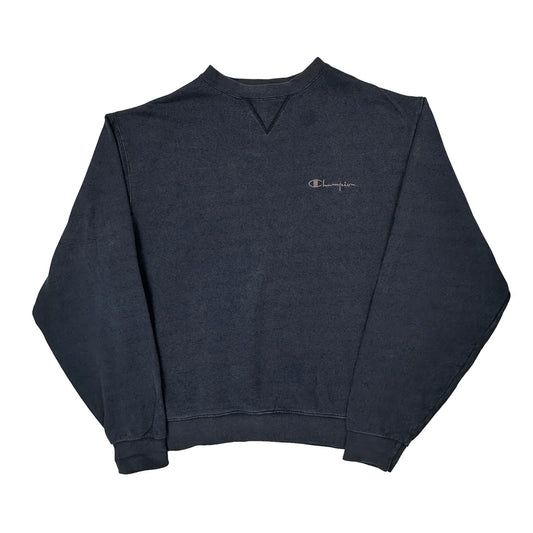 80S 90S Champion Sweatshirt - Large Blue Cotton
