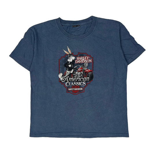 Age 10-12 Harley Davidson Graphic T-Shirt - Medium Blue Cotton