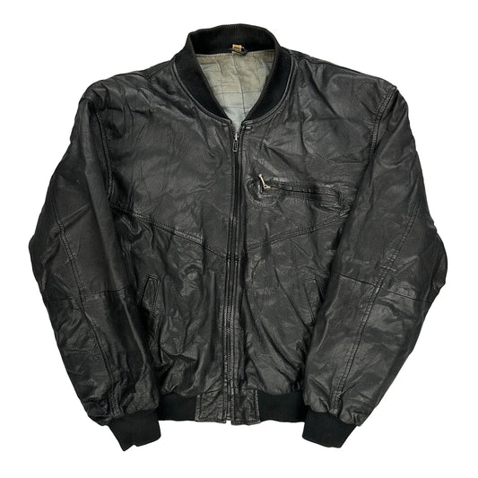 Vintage Unbranded Flight Leather Jacket - Large Black Leather