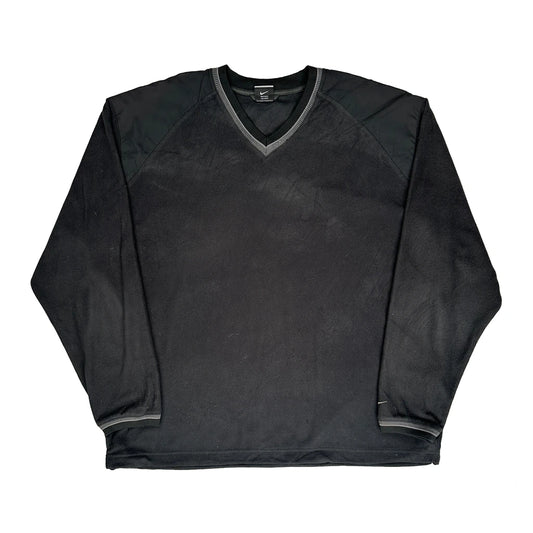Vintage Nike V-Neck Long Sleeve T-Shirt - XL Black Polyester