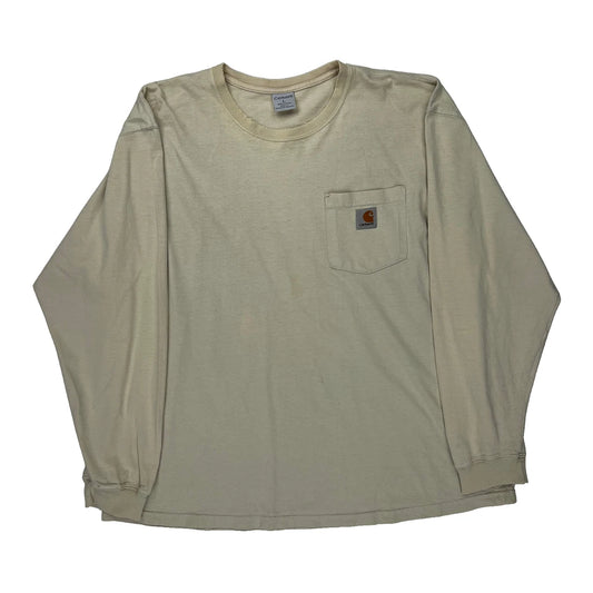 Carhartt Long Sleeve T-Shirt - Large Beige Cotton