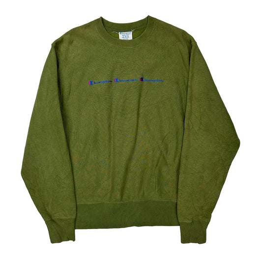 Champion Spellout Sweatshirt - Medium Green Cotton Blend