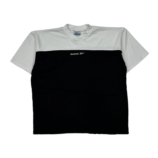 Reebok T-Shirt - Large Black & White Cotton