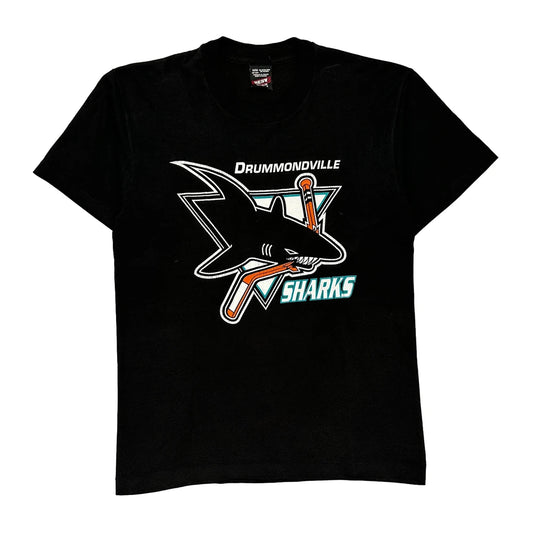 Drummondville Sharks Fruit Of The Loom Single Stitch T-Shirt - Medium Black Cotton Blend