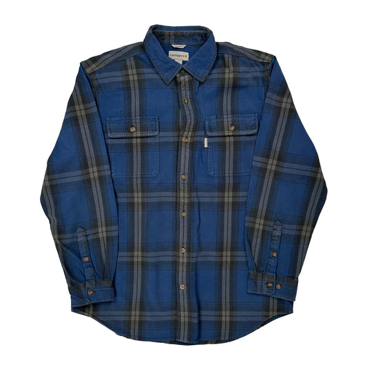Carhartt Checked Flannel Shirt - Large Blue Cotton