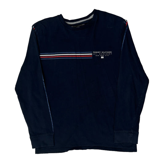 Tommy Hilfiger Striped Long Sleeve T-Shirt - Large Navy Cotton
