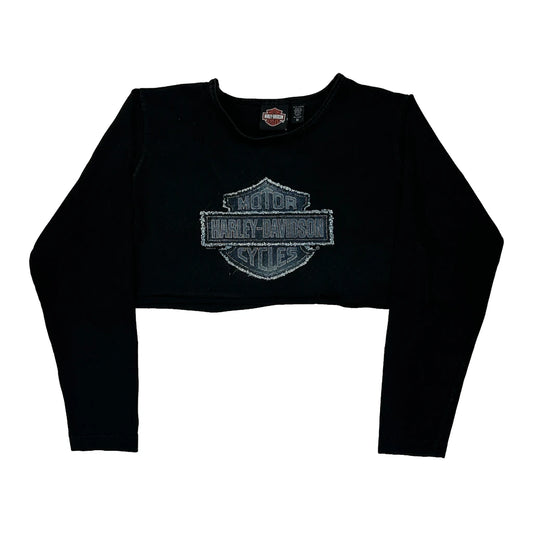 Motorcycle Harley Davidson Cropped Long Sleeve T-Shirt - Medium Black Cotton
