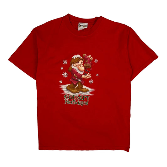 Grumpy Disney Christmas T-Shirt - Medium Red Cotton
