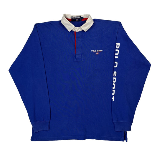 Polo Sport Spellout Rugby Shirt - Medium Blue Cotton