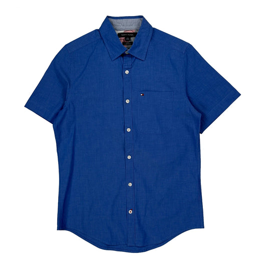 Vintage Tommy Hilfiger Slim Fit Short Sleeve Shirt - XS Blue Cotton