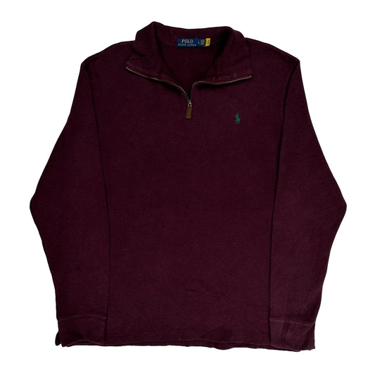 Polo By Ralph Lauren 1/4 Zip - Large Burgundy Cotton
