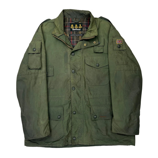 Barbour Checked Wax Jacket - Large Green Polyamide