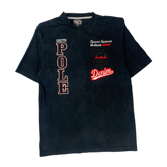 Vintage South Pole Spellout T-Shirt - Large Black Cotton
