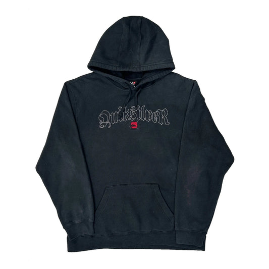 Vintage Quiksilver Spellout Hoodie - XL Black Cotton Blend