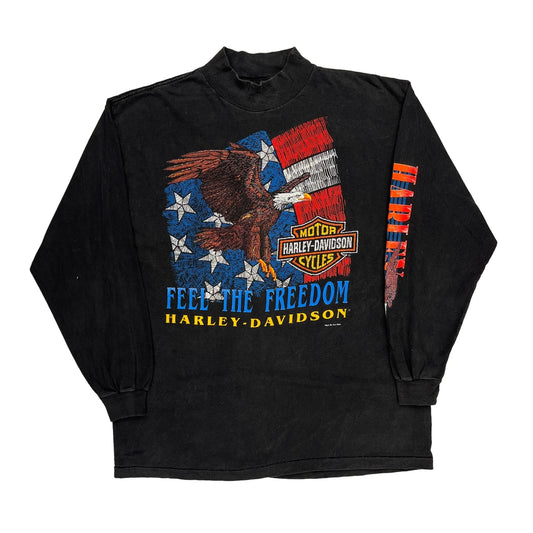 Feel The Freedom Harley Davidson Graphic Long Sleeve T-Shirt - XL Black Cotton