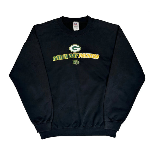 Vintage Green Bay Packers Nfl Graphic Sweatshirt - Large Black Cotton Blend