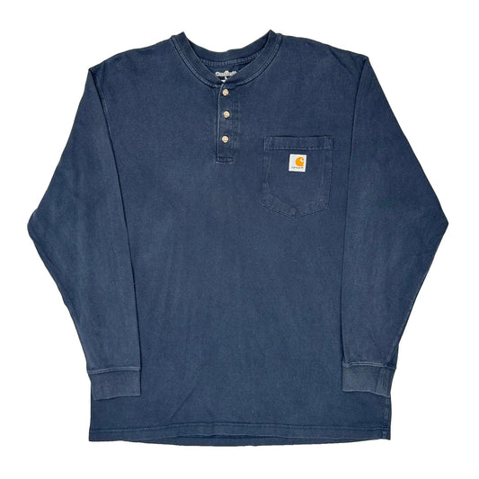 Carhartt Long Sleeve T-Shirt - Large Navy Cotton