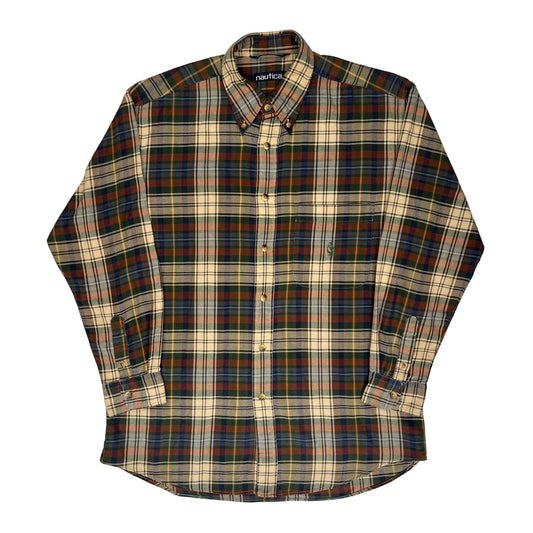 Nautica Checked Patterned Shirt - Large Beige Cotton
