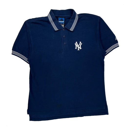 Vintage New York Yankees Adidas Mlb Polo Shirt - Medium Blue Cotton