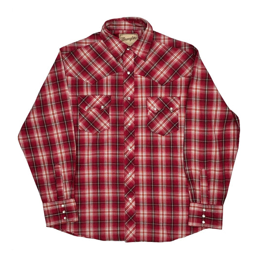 Wrangler Checked Flannel Shirt - Large Red Cotton Blend