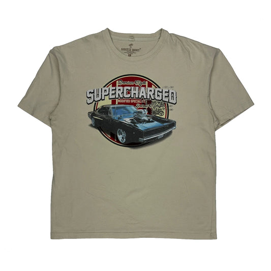 Supercharged Car Print Paradise Shores Graphic T-Shirt - XL Beige Cotton