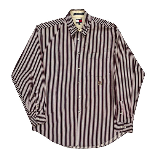 Tommy Hilfiger Striped Shirt - Large Burgundy Cotton