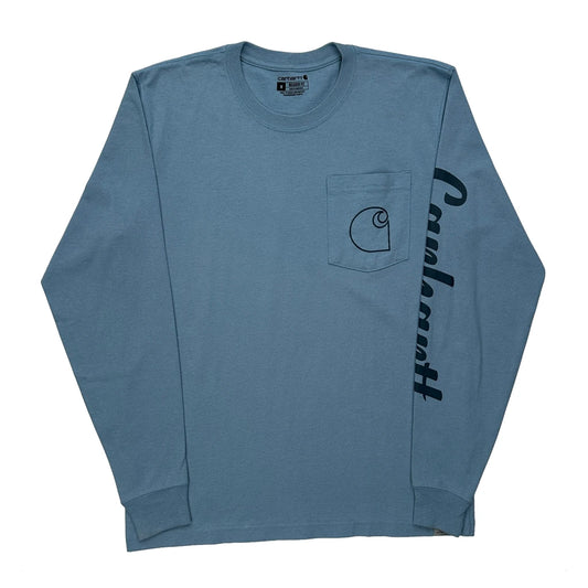 Carhartt Spellout Long Sleeve T-Shirt - Medium Blue Cotton
