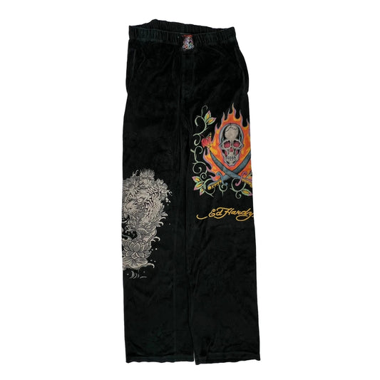 Skull And Floral Design Ed Hardy Graphic Joggers - Small Multicoloured Cotton