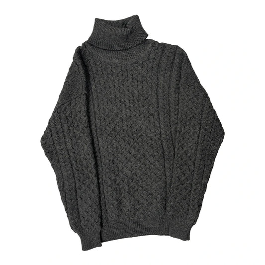 Irish Aran Crafts Chunky Hand Knit Jumper - Large Grey Merino Wool