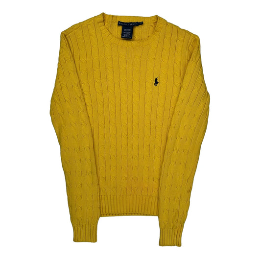 Ralph Lauren Cable Knit Sweater - Medium Yellow Cotton