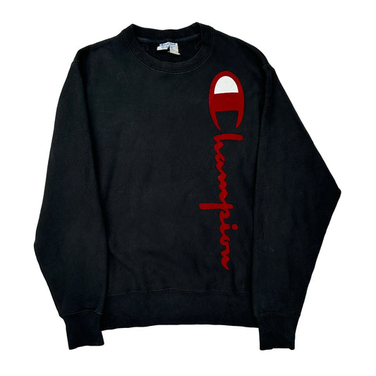 Reverse Weave Champion Spellout Sweatshirt - Large Black Cotton