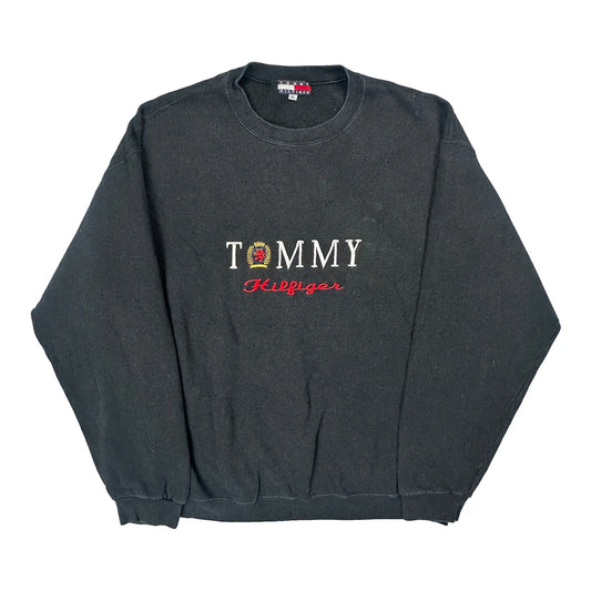 Bootleg Tommy Hilfiger Spellout Sweatshirt - XL Black Cotton