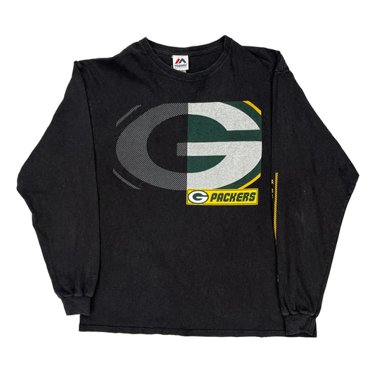 Green Bay Packers Majestic Nfl Long Sleeve T-Shirt - XL Black Cotton