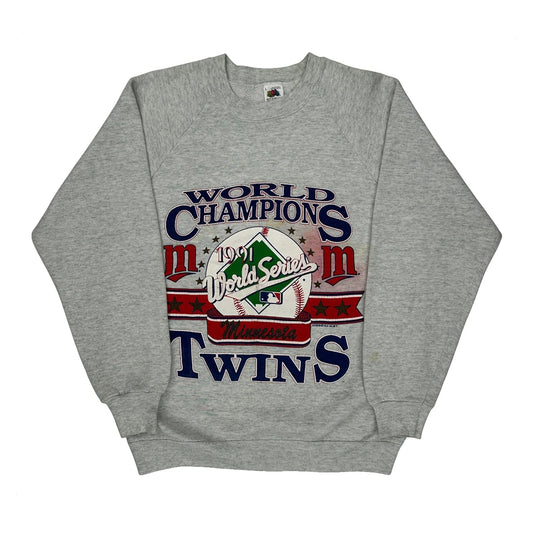1991 Minnesota Twins Fruit Of The Loom Graphic Sweatshirt - Large Gray Cotton Blend