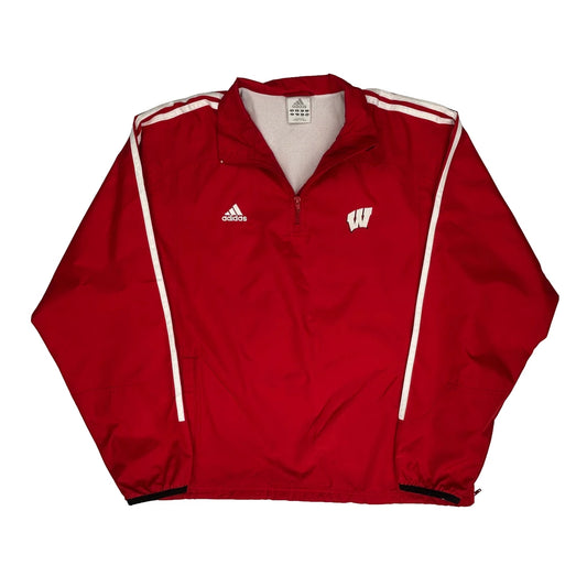 Wisconsin Adidas Striped Track Jacket - Large Red Polyester