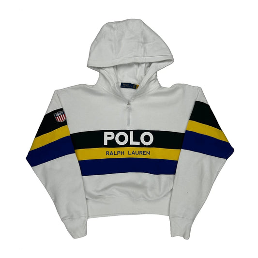 Vintage Polo By Ralph Lauren Striped Hoodie - Medium White Cotton