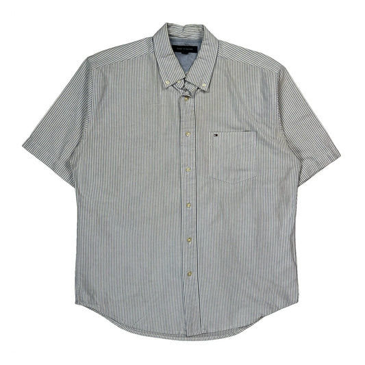 Tommy Hilfiger Striped Short Sleeve Shirt - Medium Blue Cotton
