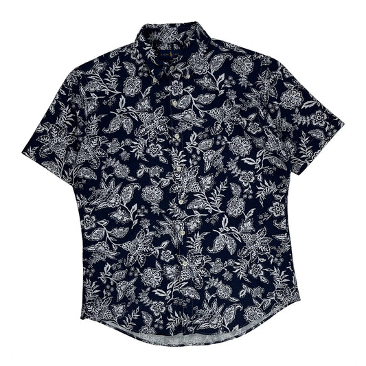Ralph Lauren Floral Short Sleeve Shirt - Medium Navy Cotton