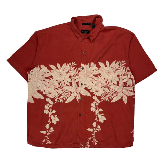 Van Heusen Floral Hawaiian Shirt - 2XL Red Silk