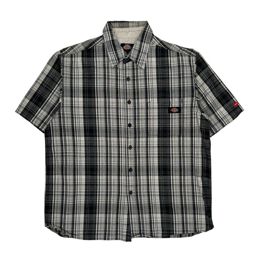 Dickies Checked Short Sleeve Shirt - Large Black & White Cotton