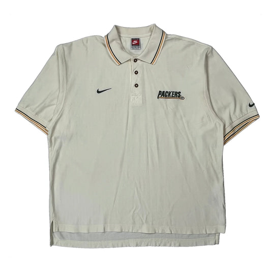 Vintage Packers Nike Nfl Polo Shirt - Large Cream Cotton