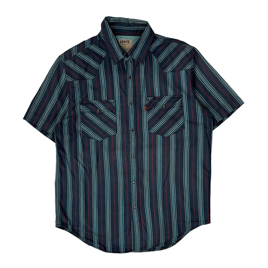 Levis Striped Short Sleeve Shirt - Medium Blue Cotton