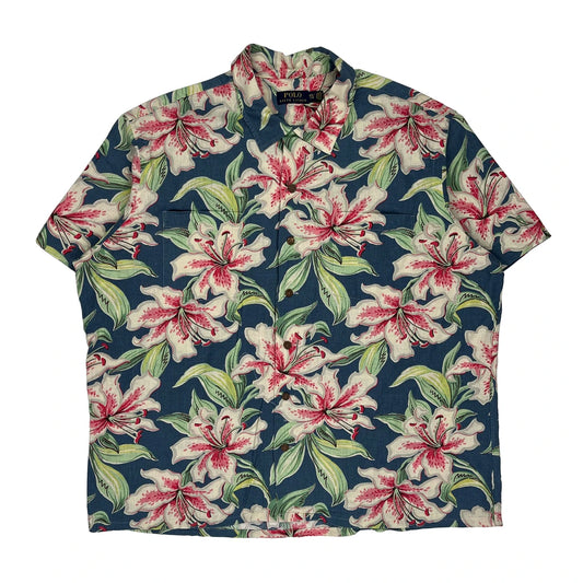 Polo By Ralph Lauren Floral Hawaiian Shirt - 2XL Blue Linen